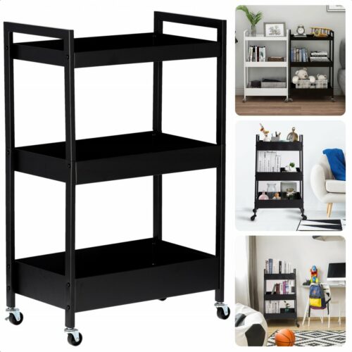 Keukentrolley - 3 Lagen - Metalen Frame - Zwart - Met Wielen - Inclusief EBOOK