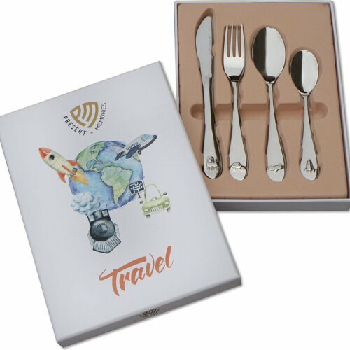 Kinderbestek Reizen Auto Trein Vliegtuig Raket 4 Delig