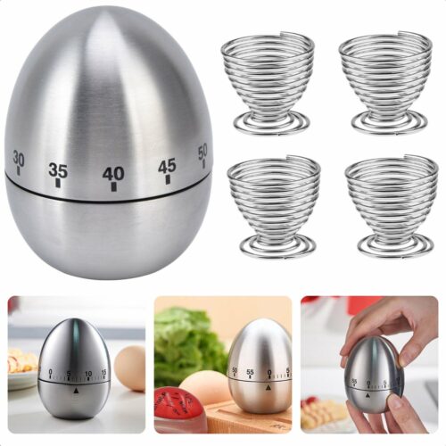 Kookwekker met Eierdopjes - 4 Eierdopjes - Eierdoppen - 60 Minuten - 5cm Diameter - 5,5cm Hoogte - Inclusief EBOOK