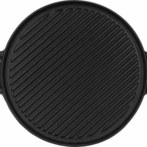 Krumble BBQ Grillplaat - BBQ Plaat - Bakplaat - Barbecuepan - Gietijzeren grillplaat - Grillpan - Grillplaten - Rond - Gietijzer - Rooster - Dubbelzijdig te gebruiken - Geschikt voor Skottelbraai en Kamado - Diameter 30 cm - Zwart