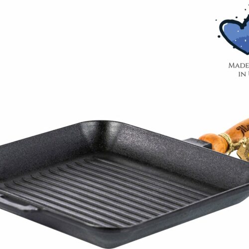 MAYSTERNYA Grillpan Gietijzer - 28 x 28 x 4 cm - Geschikt Voor Inductie - Steakpan - Grillen - Bakken - BBQ Accessoires - Grillplaat - Barbecue - Gietijzer - Pannenset - Barbecue Cadeau - Cadeau - Cadeaupakket - Mat Zwart