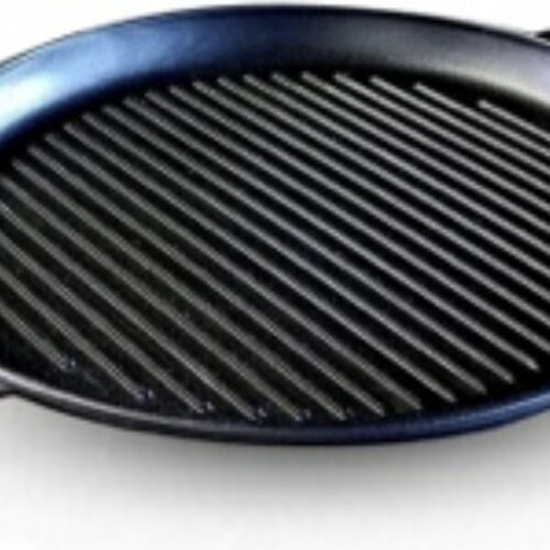 MAYSTERNYA Ronde Gietijzeren Grillpan - ⌀ 34 x 4 cm - BBQ Accessoires - Buitenkeuken - BBQ - Bakken - Grillplaat - Mat Zwart