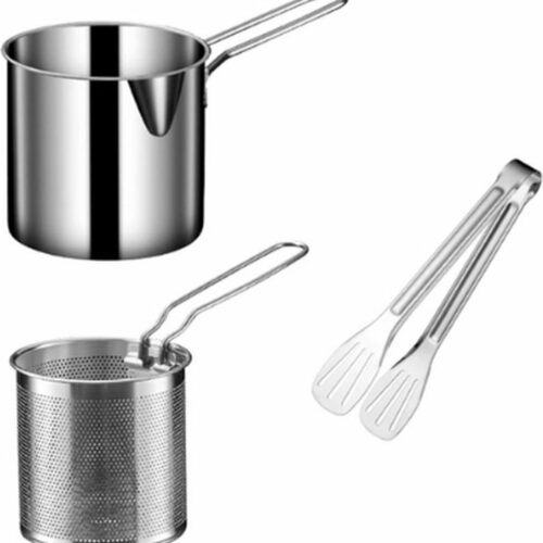 Mercadome® Friteuse - Frituurpot - Friteuze - Oliecontainer - Roestvrijstalen pan - Incl. gratis Zeef en Keukentang - Grijs - 13*12*14cm