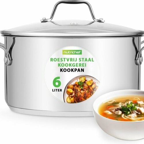 NutriChef Kookpot - Roestvrijstaal Inductie Kookpan- Soep/Stoofpot- Sudderpot- Soeppan met Doorzichtig Deksel- Vaatwasmachinebestendig -6 Liter