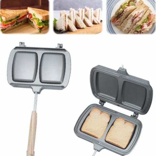 Omkeerbare Tosti-Ijzer - Dubbelzijdige Koekenpan - Contactgrill - Gasbroodrooster Met Antiaanbaklaag - Sandwichplaat - Met Handvat - Tosti-Ijzer Voor Omelet - Grijs