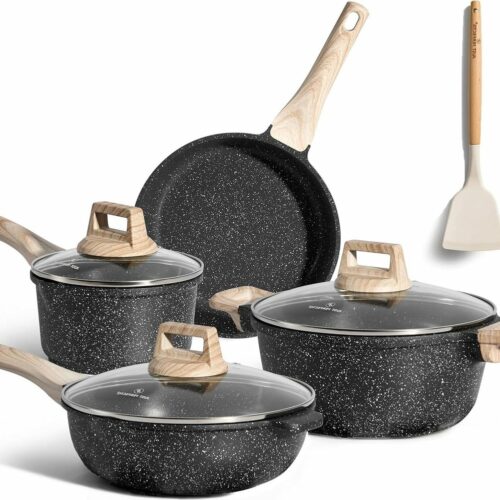 Pannenset Perfecto-8-Delige Inductie-Zoekwoorden: Braadpan-Koekenpan-Wokpan-Steelpan-Kookpan-Glazen-Deksel-Anti-Aanbak-Pannenset-Voor-Alle-Warmtebronnen Pannenset