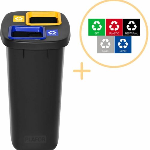 Plafor Duo Bin, Prullenbak voor afvalscheiding - 90L - Zwart - Met 5 Gratis Stickers - Recycle - Afvalbak - Vuilnisbak - Afvalemmer - Afvalscheiding - Vuilnisemmer - Sorteerafvalemmer - Recycling - Hygiënisch - Kantoor - Keuken