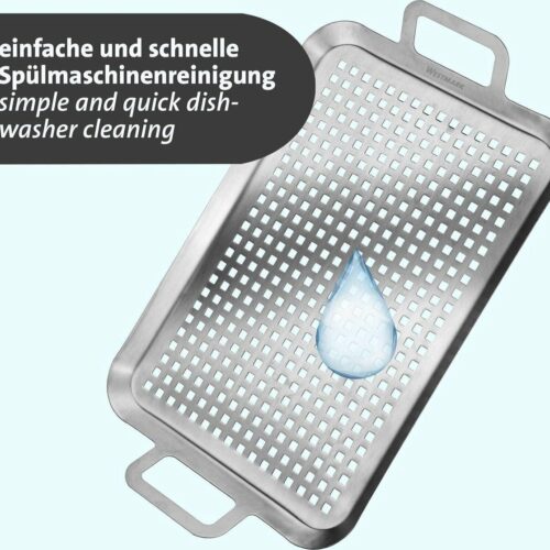 Platte en grote grillpan - ideaal voor groenten en vlees grillen - duurzaam en vaatwasmachinebestendig - roestvrij staal