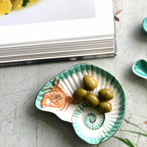 Prachtig Serveer Schaaltje Schelp en Krab - Coral - Snack Schaal - Groen - Goud - Sieradenschaaltje - Zeepschaaltje - Zeepbakje - House of Disaster - Sieraden Opberger - Snuisterijen Schaaltje - Sea - Zee Thema - By the Sea - Cadeauverpakking