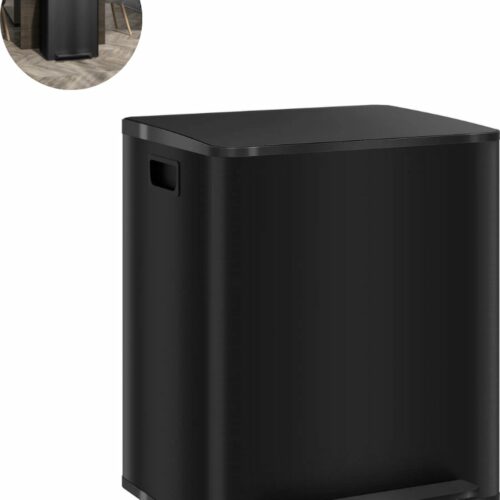 Prullenbak 2 vakken - Afvalscheiding - 2 x 25 L inhoud - Duo pedaalemmer Grijs- Afvalemmer 50 Liter - Recycle Afvalbak - Afvalscheidingsprullenbak - Hygiënisch Afval Scheiden - Keuken Vuilbak - Kantoor Prullenbakk - Zwart