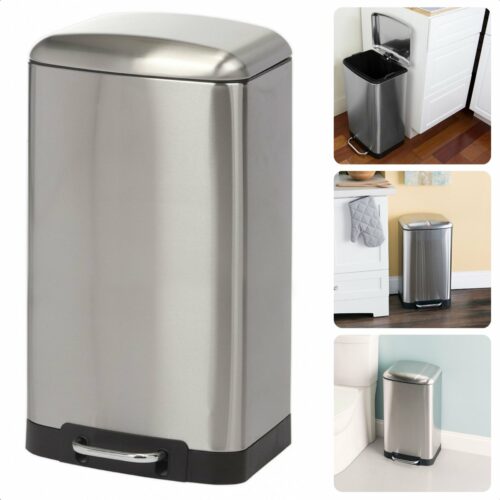 Prullenbak - Pedaalemmer - Afvalbak - Afvalemmer - 30L - Metaal - Chroom - 34,5x32,5x61,5cm - Soft Close - Reukdicht - Uitneembare Binnenemmer