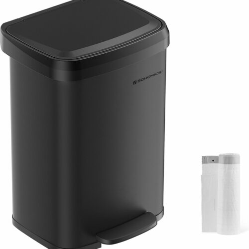 Prullenbak - Vuilnisbak - 50 liter afvalemmer- Pedaalemmer van metaal - met deksel - hoog - smal en ruim - zwart