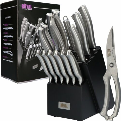 ROYAL KITCHEN GOODS® - 16-delige Messenset met Blok en Vleesschaar - Keukenmessen met Messenblok - Messenhouder