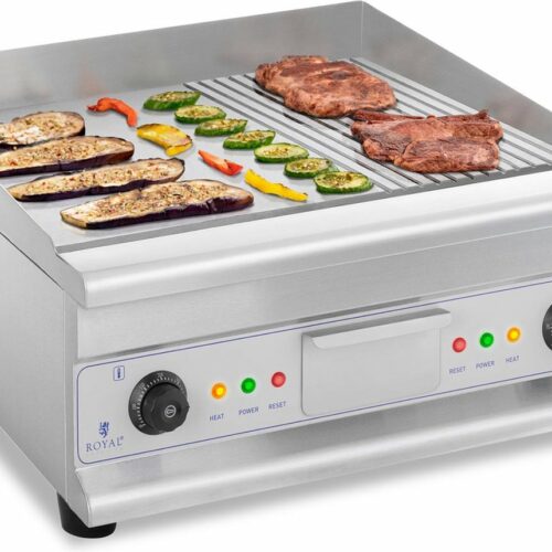 Royal Catering Elektrische grillplaat - dubbel - 60 cm - glad en geribbeld - 6.400 W