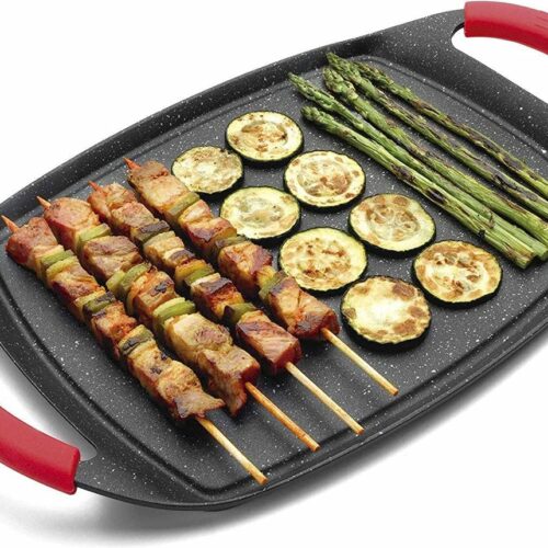 Royalty Line® ATG36M Grillplaat Inductie - 36 cm - Plancha - Grillpan Inductie Voor Alle Warmtebronnen - Oven Vrij - Met Afneembare Handvatten - Zwart