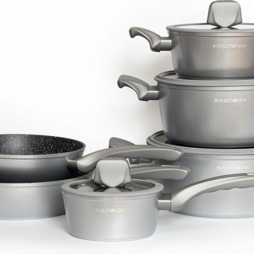 Royalty Line® T010 Pannenset Inductie - 10 Delige Pannenset - Met Siliconen Handgreep - Geschikt Voor Alle Warmtebronnen - Zilver