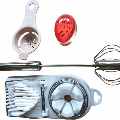 Sasemy® - Tools voor in de keuken - Set van 4- #3 - Eisnijder, Ei Splitser, Eierkoker - Keuken Gadget - Eierklopper - Plakjes Snijder - Keuken Accessoires - Garde - Ei Splitter - Melkopschuimer - Sinterklaas cadeau - Kerstcadeau - Campinghulp