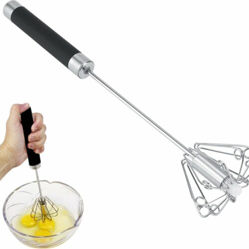 Selbro ® Handmatige Roterende Keukenmixer van Roestvrij Staal met Ergonomische Grip, Perfect voor Huishouden en Reizen