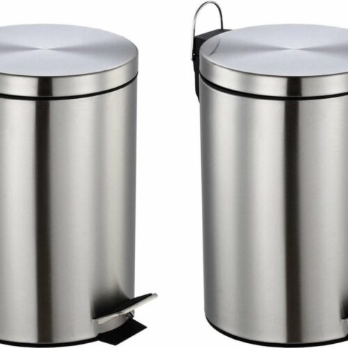 Set van 2x stuks RVS vuilnisbakken/pedaalemmers 12 liter 40 cm - Afvalemmers soft close kantoor/keuken