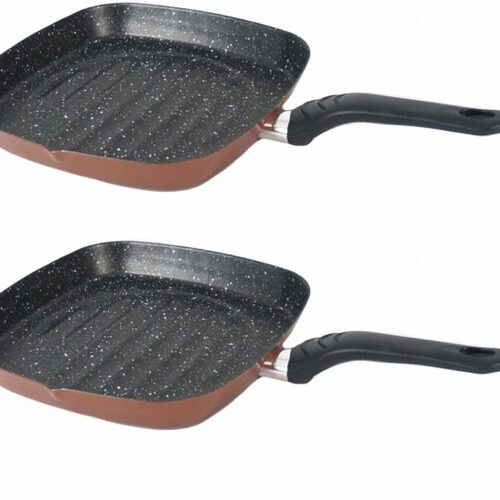 Set van 2x stuks aluminium professionele grillpan Burgos vierkant met anti-aanbak laag 27 cm