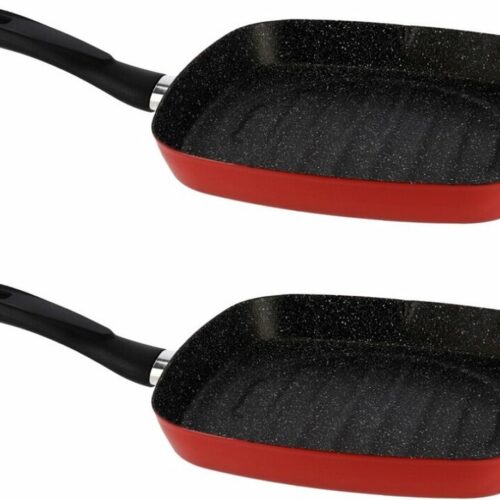 Set van 2x stuks aluminium professionele grillpan Cordoba vierkant met anti-aanbak laag 27 cm