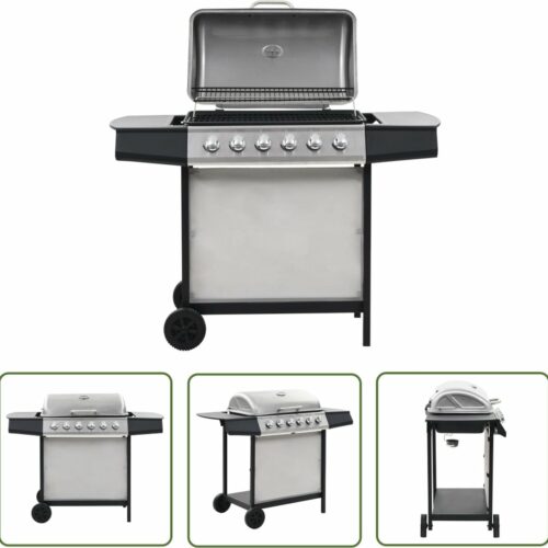 The Living Store Gasbarbecue - 6 branders - 112x54x98 cm - roestvrij staal en gepoedercoat staal