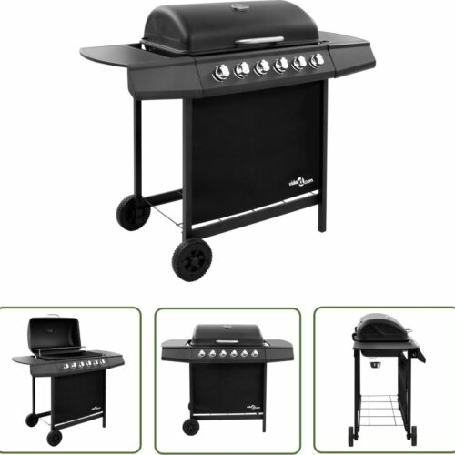 The Living Store Gasbarbecue 6 branders - Gasgrill met groot kookoppervlak - Robuust en duurzaam - Inclusief zijtafels - Afneembare vetopvangbak - Met barbecuehoes - Zwart - Gepoedercoat staal - 102x55x98cm