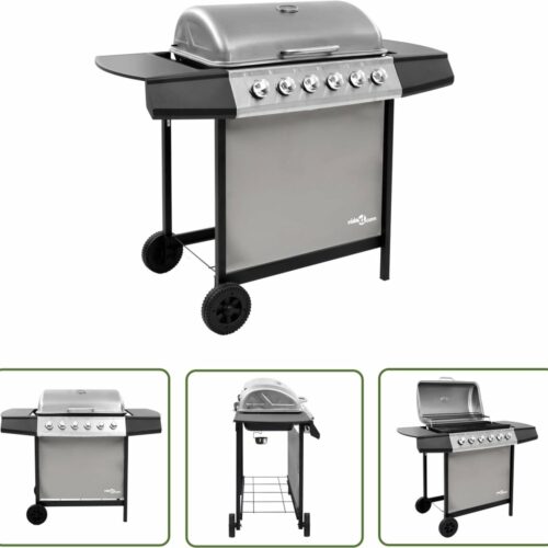 The Living Store Gasbarbecue 6 branders - Gepoedercoat staal en roestvrij staal - 102 x 55 x 98 cm - 12.0 kW