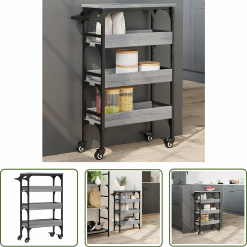 The Living Store Keukentrolley 53x20x76 cm bewerkt hout grijs sonoma eiken - Keukentrolley