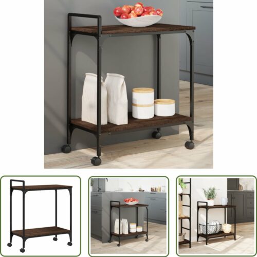 The Living Store Keukentrolley 60,5x31x72,5 cm bewerkt hout bruin eikenkleurig - Keukentrolley