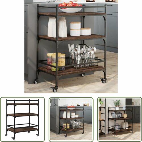 The Living Store Keukentrolley 65x40x86,5 cm bewerkt hout bruin eikenkleurig - Keukentrolley