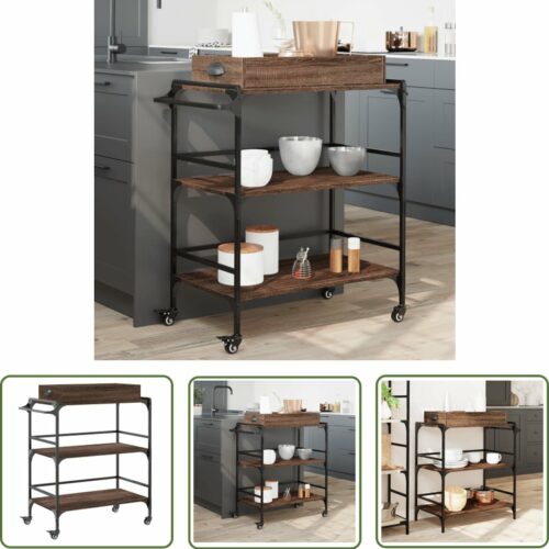 The Living Store Keukentrolley 81,5x41x92,5 cm bewerkt hout bruin eikenkleurig - Keukentrolley