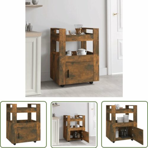 The Living Store Keukentrolley Gerookt Eiken - 60x45x80 cm - Ruime opbergruimte - stabiel en mobiel