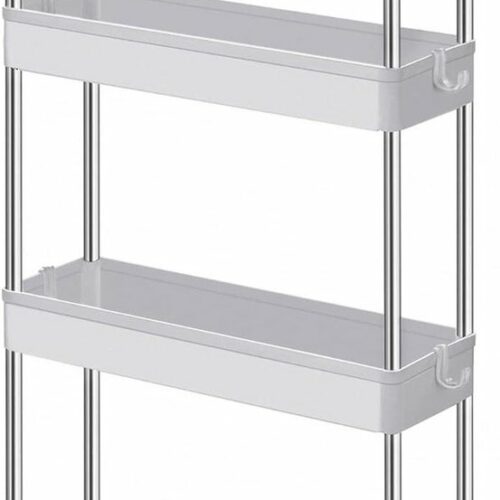 Trolley keukentrolley met 4 niveaus keukenplank-nisplank op wielen-badkamerplank ruimtebesparend 40 x 125 x 88 cm wit KSC08WT met html content keukenblok