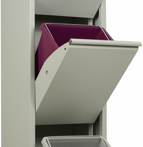 VEEHAUS® - Monstera - Prullenbak 3 vakken - Afvalemmer 45 Liter (3x 15L) - Grijs - Hygiënisch Recyclen - 3-vaks Prullenbak Afvalscheiding - Afvalbak Metaal - Afval Scheiden - Prullenbak