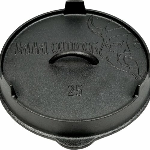Valhal Outdoor - gietijzeren deksel voor skillet / koekepan 25cm - kan ook als grillpan gebruikt worden, VH.LID25