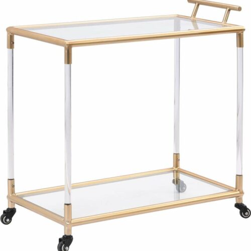 Vente-unique Keukentrolley met twee bladen in gehard glas en metaal - Transparant en goudkleurig - ORULA L 78 cm x H 78.5 cm x D 40 cm