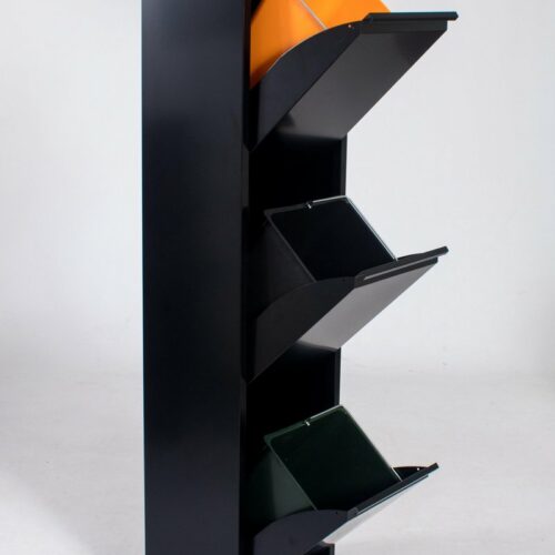 Vuilnisbak - afvalbak - vuilnisemmer - afvalemmer - afvalscheiding met 3 vakken / zwart