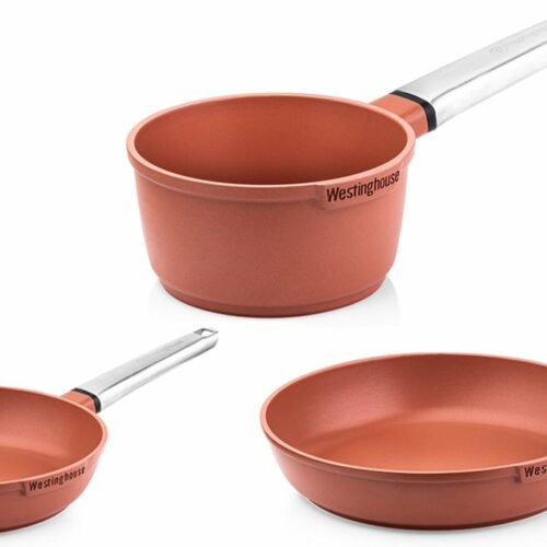 Westinghouse Pannenset - Performance Series Koekenpan 24cm + Koekenpan 28cm + Steelpan 18cm - Rood - Geschikt voor alle warmtebronnen inclusief inductie