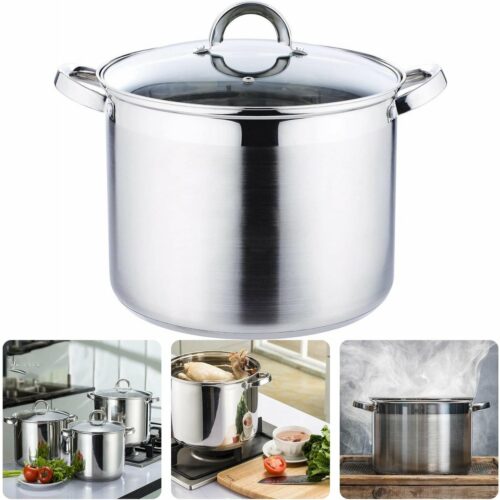 XL Soeppan - 12 Liter - Voor Alle Warmtebronnen - Inductie - Kookpan - Gelijkmatige Warmteverdeling - RVS - Diameter 28 cm - Vaatwasserbestendig - Glazen Deksel - Ergonomische Handgrepen - Inclusief EBOOK