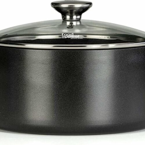 food appeal BioCook steelpan, inductie steelpan, braadpan, braadpan groot 24cm, 5l met glazen deksel | Frituren zonder olie met biologische coating, anti-aanbaklaag