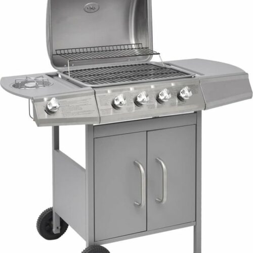 vidaXL Gasbarbecue 4+1 kookzone zilver
