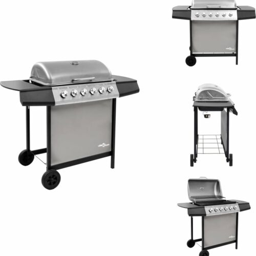 vidaXL Gasbarbecue-grill - Gasbarbecue Grills - Buiten Grill - Buiten Grills - Gasbarbecue met 6 branders zwart en zilverkleurig