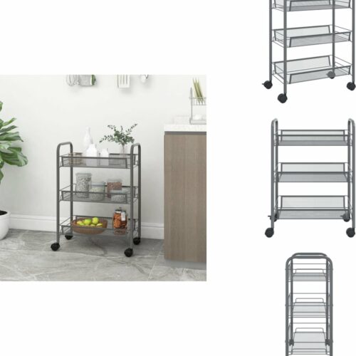 vidaXL Keukentrolley - Keukentrolleys - Badkamerkar - Badkamerkarren - Keukentrolley 3-laags 46x26x54 cm ijzer grijs