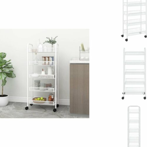 vidaXL Keukentrolley - Keukentrolleys - Badkamerkar - Badkamerkarren - Keukentrolley 5-laags 46x26x105 cm ijzer wit