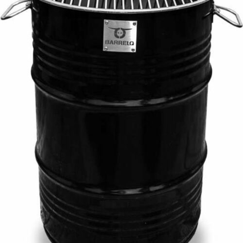 BarrelQ - Small industrieel houtskool Barbecue- BBQ vuurkorf en statafel in één 60L olievat zwart