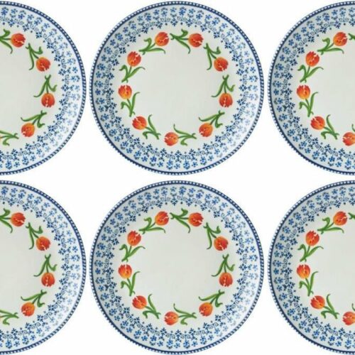 Dinerborden ⌀ 26 cm - set van 6 - serviesset 6 persoons - Delfts blauw - tulp - borden servies - Heinen Delfts blauw - borden set