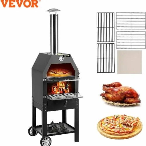 Draagbare Pizza Oven - Pizza Oven - Met Wielen - Roestvrijstaal - 2 Lagen - Houtskool - Camping - Achtertuin