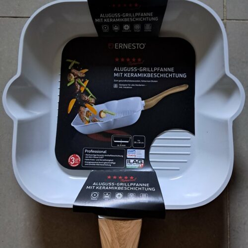 Ernesto Gegoten Aluminium Grillpan - Vierkant 28 x 28 x 5 cm - Wit - Keramische coating - Hittebestendig tot 250C