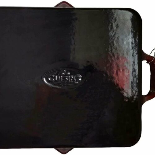 Geëmailleerde rechthoekige gietijzeren grillpan 29 x 26 x 2,5 cm, tweekleurig, rood, porselein geëmailleerde buitenkant